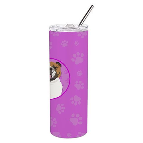 English Bulldog Tricolor #1 Stainless Steel 20 oz Skinny Tumbler, Pink - Picture 3 of 4